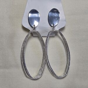 Pierced Silver Oval Drop Earrings